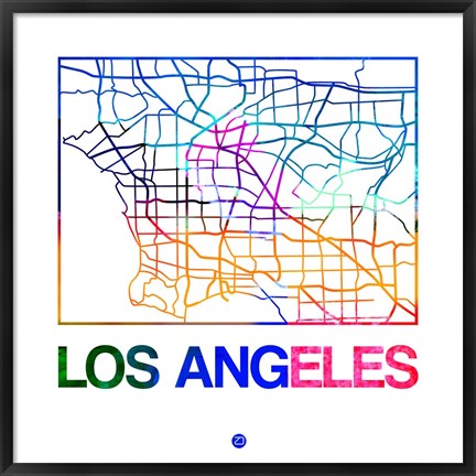 Framed Los Angeles Watercolor Street Map Print