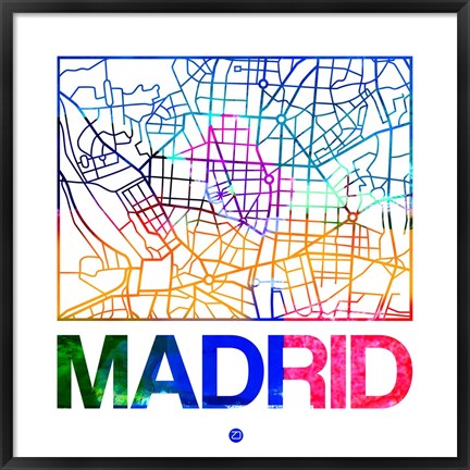 Framed Madrid Watercolor Street Map Print