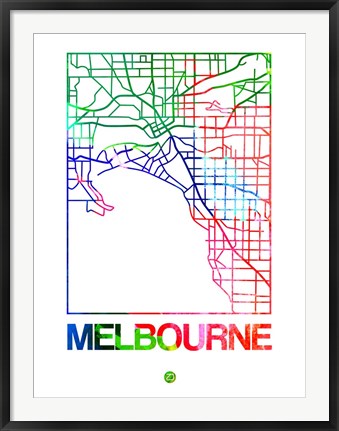 Framed Melbourne Watercolor Street Map Print