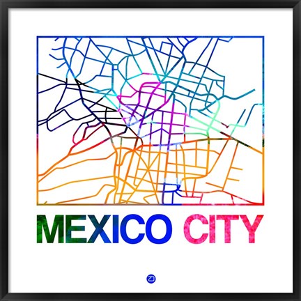 Framed Mexico City Watercolor Street Map Print