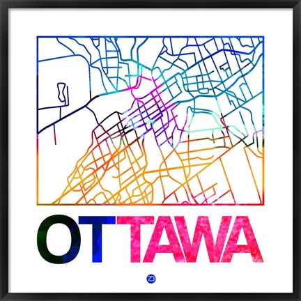 Framed Ottawa Watercolor Street Map Print