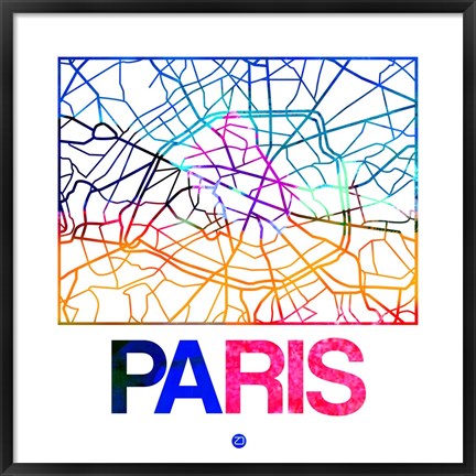 Framed Paris Watercolor Street Map Print