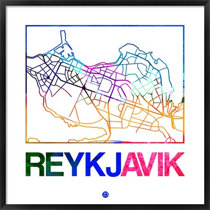 Framed Reykjavik Watercolor Street Map Print