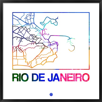 Framed Rio De Janeiro Watercolor Street Map Print