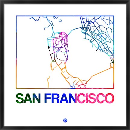 Framed San Francisco Watercolor Street Map Print