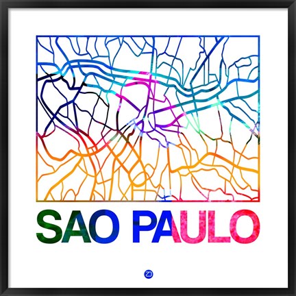 Framed Sao Paulo Watercolor Street Map Print