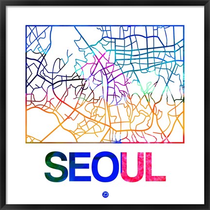 Framed Seoul Watercolor Street Map Print