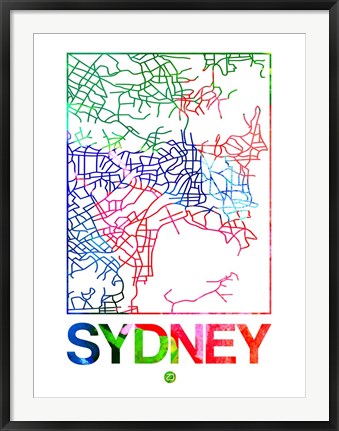 Framed Sydney Watercolor Street Map Print