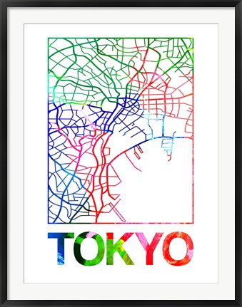 Framed Tokyo Watercolor Street Map Print