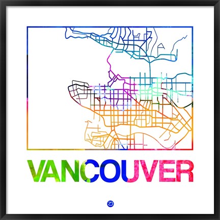 Framed Vancouver Watercolor Street Map Print