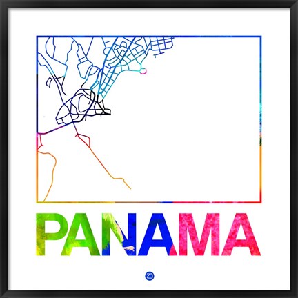 Framed Panama Watercolor Street Map Print