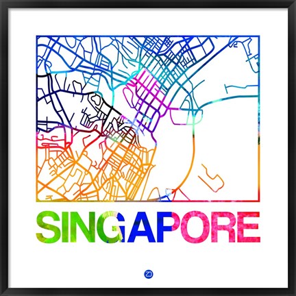 Framed Singapore Watercolor Street Map Print