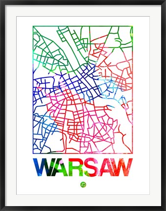 Framed Warsaw Watercolor Street Map Print