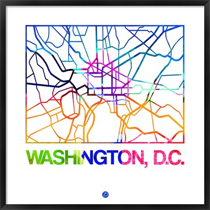 Framed Washington D.C. Watercolor Street Map Print