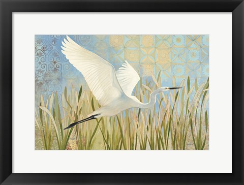 Framed Snowy Egret in Flight v2 Print