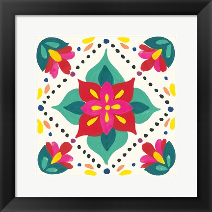 Framed Floral Fiesta White Tile XI Print