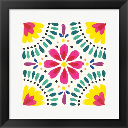 Framed Floral Fiesta White Tile X Print