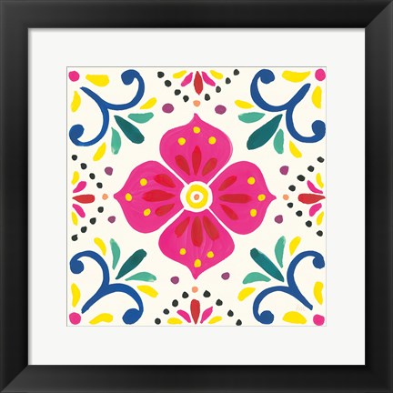 Framed Floral Fiesta White Tile IX Print