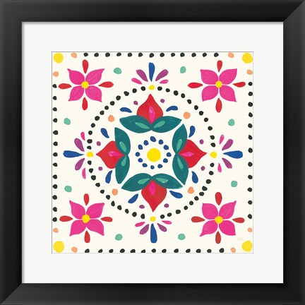 Framed Floral Fiesta White Tile VIII Print