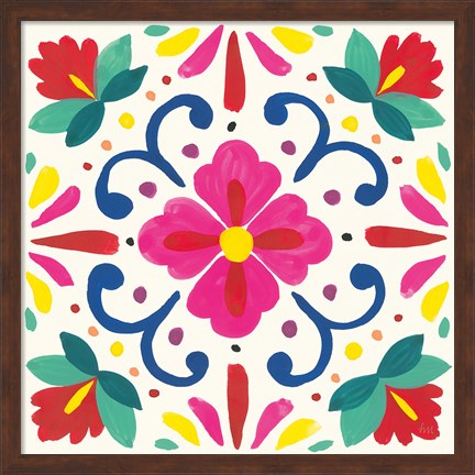 Framed Floral Fiesta White Tile VII Print