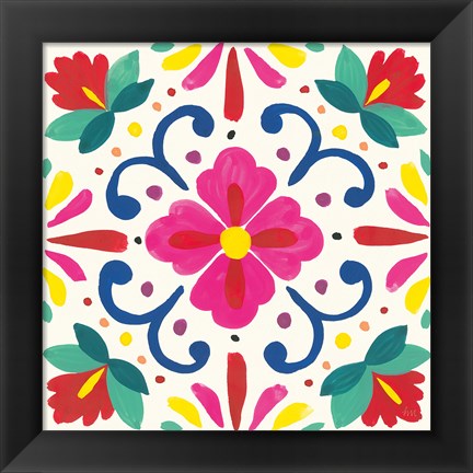 Framed Floral Fiesta White Tile VII Print