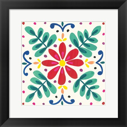 Framed Floral Fiesta White Tile VI Print