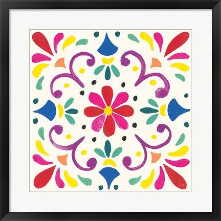 Framed Floral Fiesta White Tile III Print