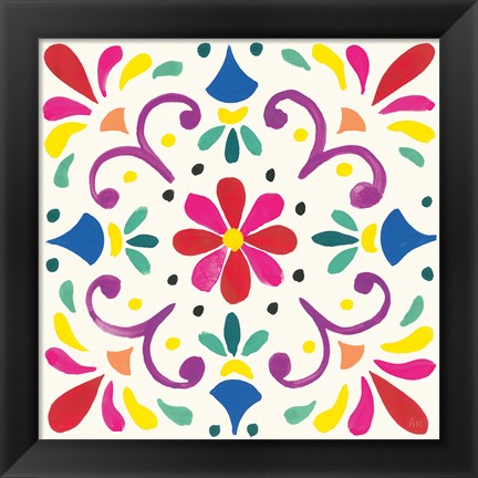 Framed Floral Fiesta White Tile III Print