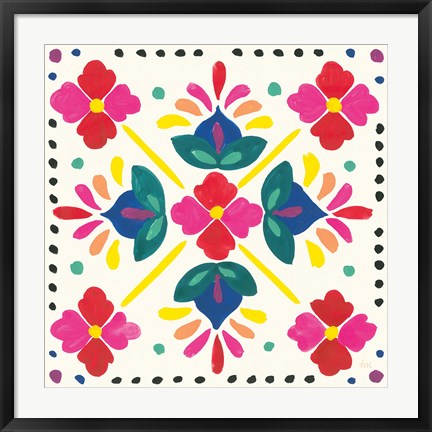 Framed Floral Fiesta White Tile I Print