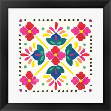 Framed Floral Fiesta White Tile I Print