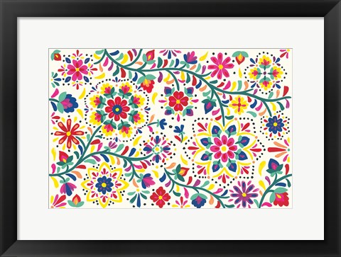 Framed Floral Fiesta White I Print