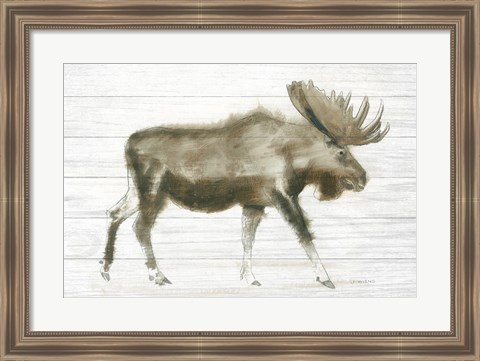 Framed Dark Moose on Wood Crop Print