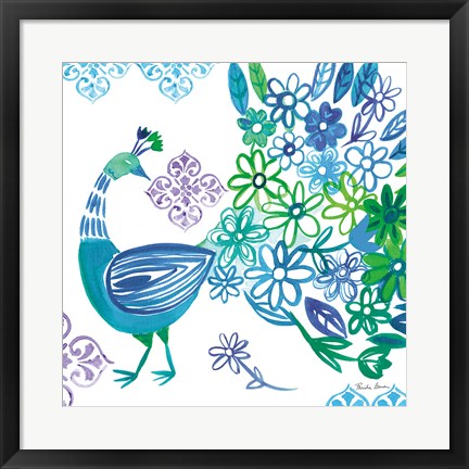 Framed Jewel Peacocks I Print