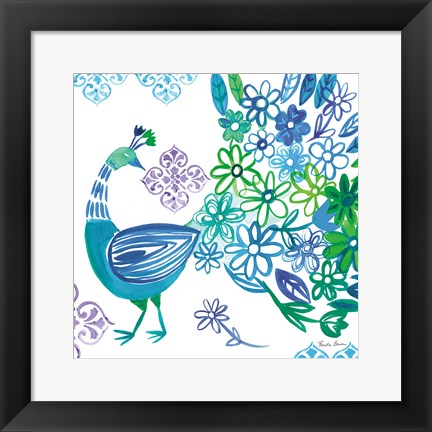 Framed Jewel Peacocks I Print