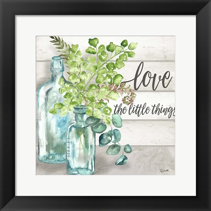 Framed Vintage Bottles and Ferns Square I Print