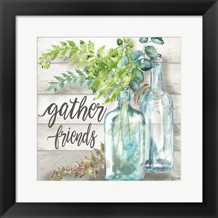 Framed Vintage Bottles and Ferns Square II Print