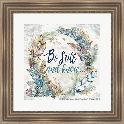 Framed Tribal Feathers Wreath I Print