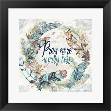 Framed Tribal Feathers Wreath II Print