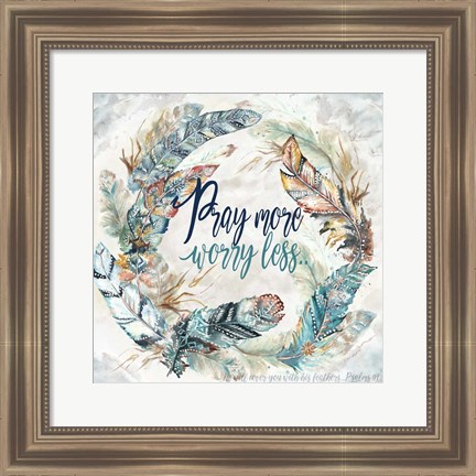 Framed Tribal Feathers Wreath II Print