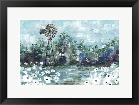 Framed Windmill and Daisies Landscape Print