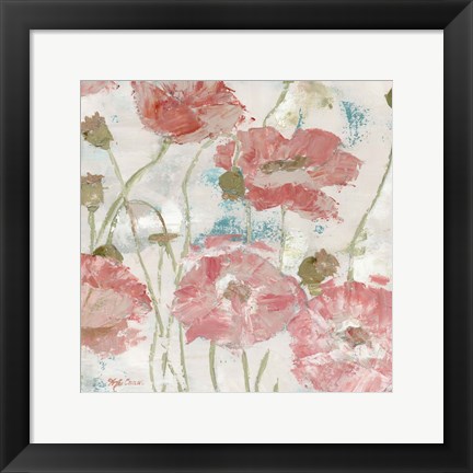 Framed Poppies in the Wind Blush Square Print