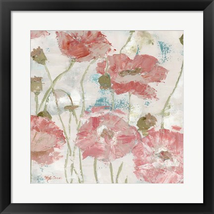 Framed Poppies in the Wind Blush Square Print