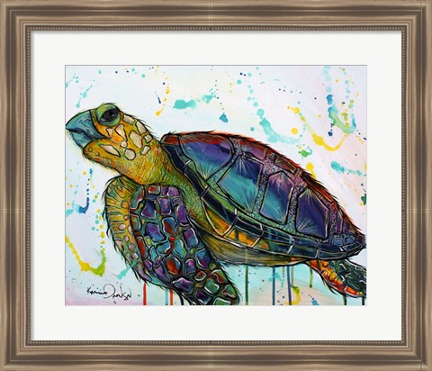 Framed Sea Turtle w/paint splotches Print