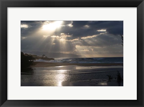 Framed Scenic View of Beach during Sunset, Hawaii Print