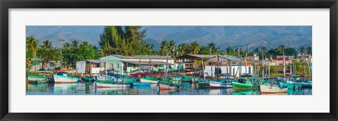 Framed Boats Moored at a Harbor, Trinidad, Cuba Print