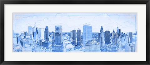 Framed Chicago Buildings in Blue Print