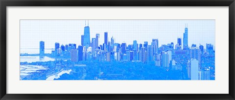 Framed Skyline of Chicago in Blue Print