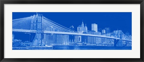 Framed Brooklyn Bridge &amp; East River in Blue Print