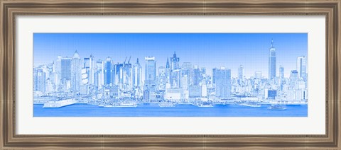 Framed View of Manhattan Skyline in Blue Print