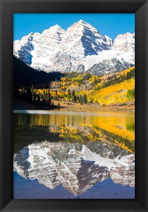 Framed Reflection of Mountain Range on water, Maroon Lake, Aspen, Colorado Print